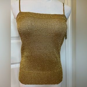 Vtg NEW CORONIA Gold Bling Ribbed Knit Sleeveless Stretch Tank Camisole Sz S